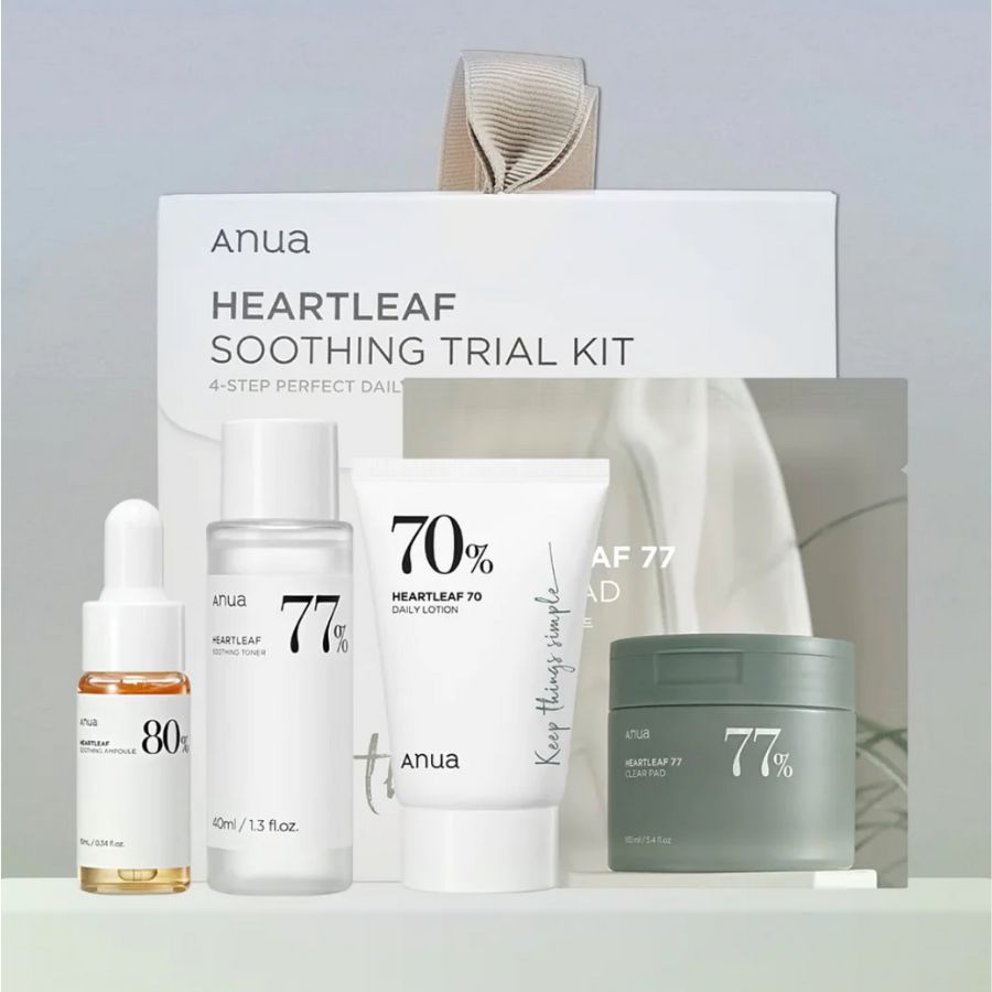 ANUA Heartleaf Beroligende Prøvekit – Toner-pads, Toner, Ampulle, Krem