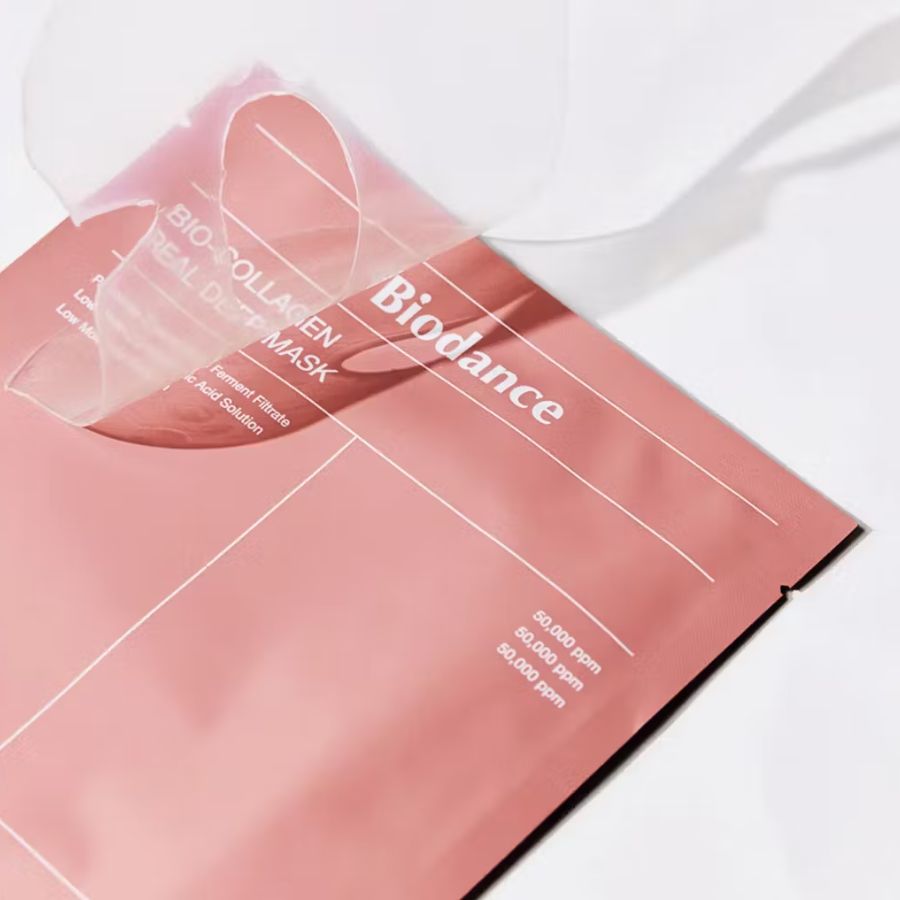 Hydrogelmaske med bio-kollagen, hyaluronsyre og probiotika for plump hud