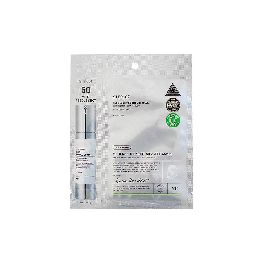 VT Cosmetics Mild Reedle Shot 50 2-trinns beroligende fuktmaske sett